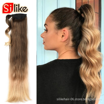 Silike 24 inch Silky Straight Synthetic Clip in Drawstring Ponytail Hairpieces for Women Hair Extension High Temperature Fiber